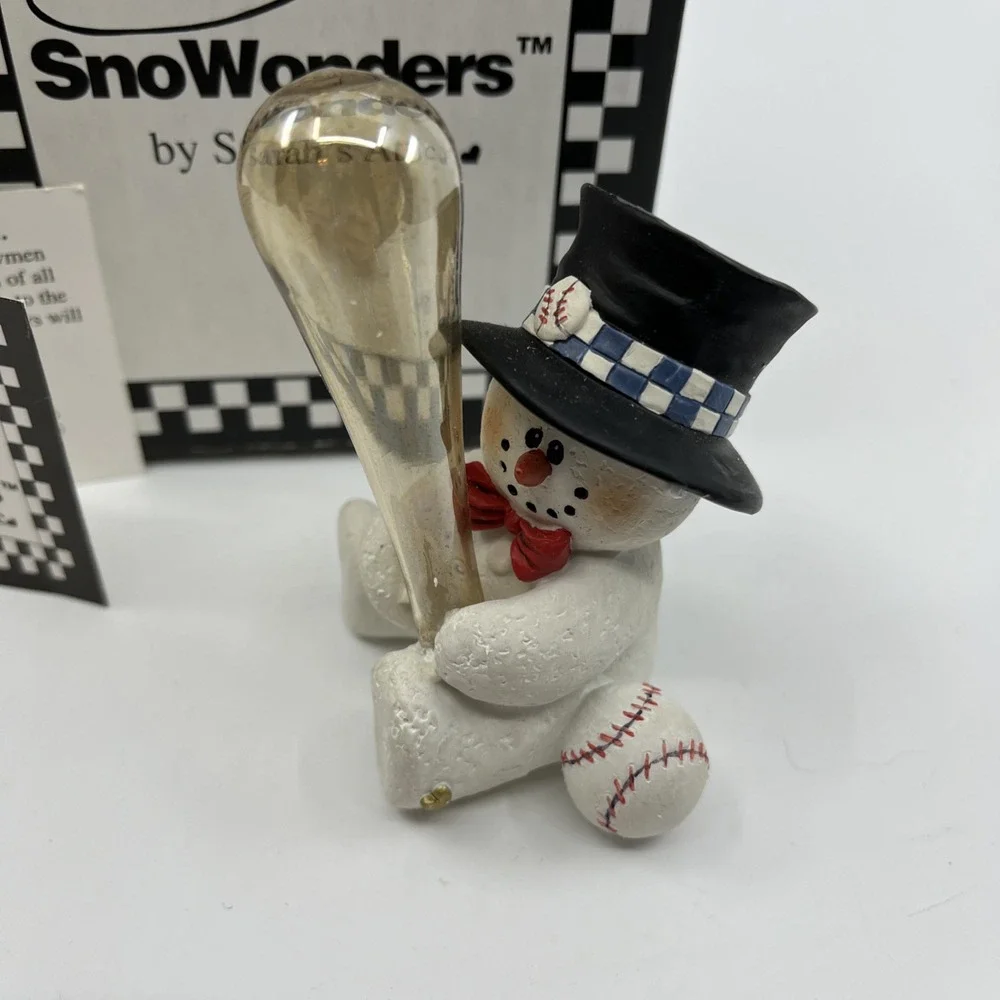 Baseball Top Hat Snowman With Blown Glass Bat Sarah's Attic SnoWonders